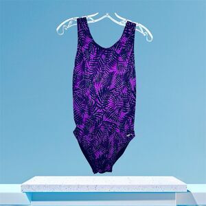 Dolphin Ocean Aqua Shape One Piece Swim Suit Size 12 Racer Back Lap Suit Purple